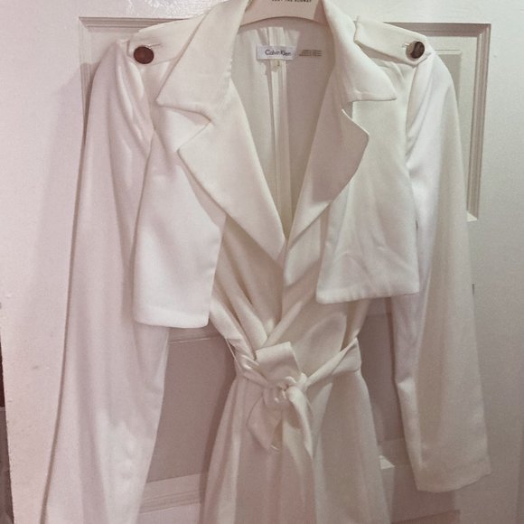 Calvin Klein Belted Trench Blazer in White - Picture 1 of 3